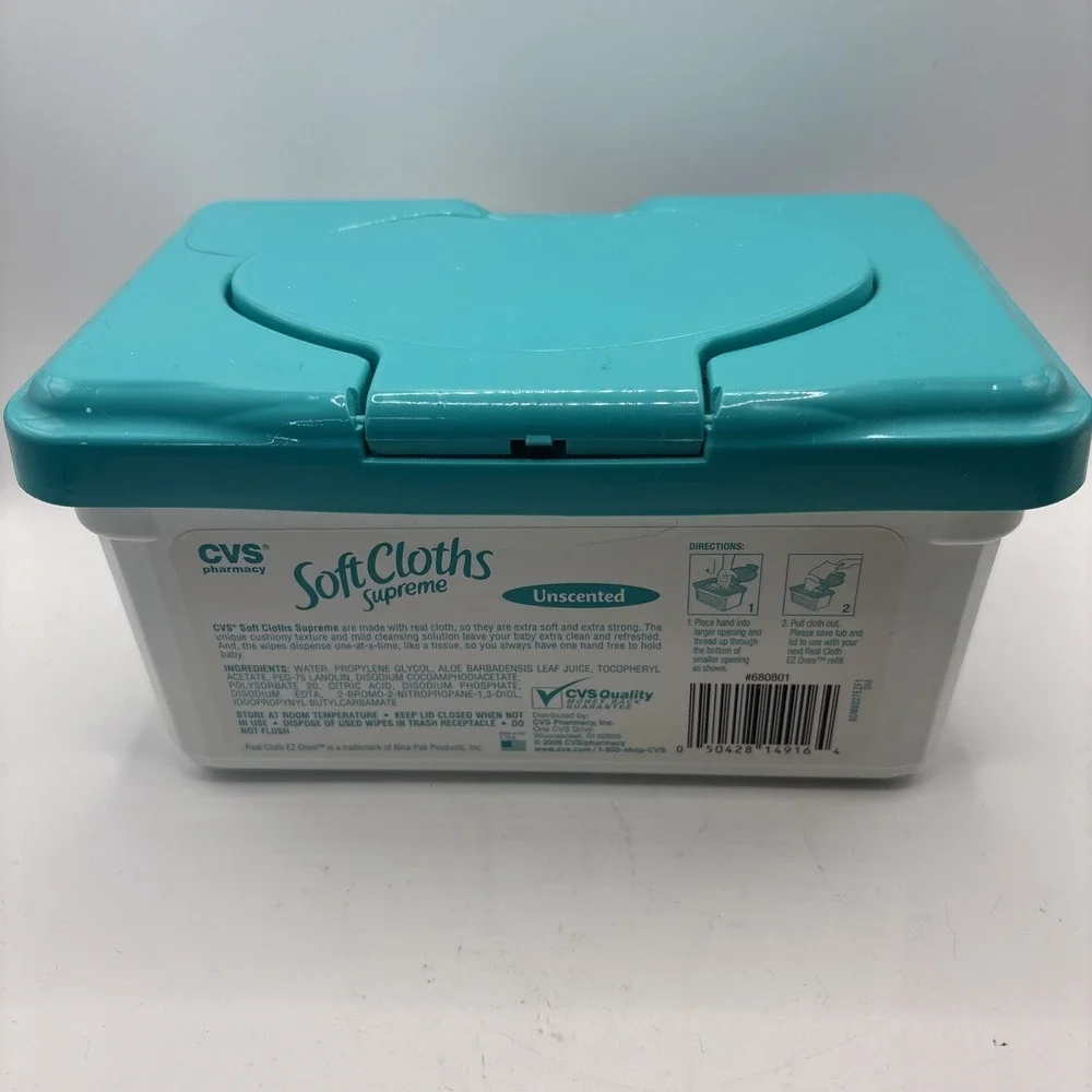 CVS Soft Cloths Supreme Baby Wipes‎ EMPTY Plastic Container Pop Up Lid
